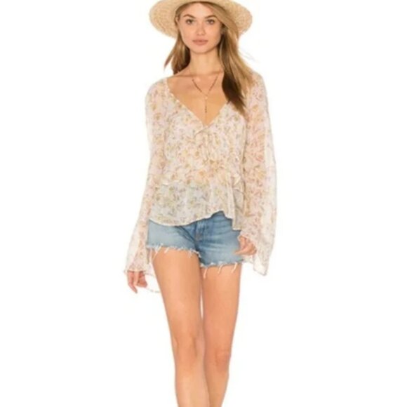 Free People - Uptown Bell Sleeve Top - Ivory Floral Print - Picture 3 of 7